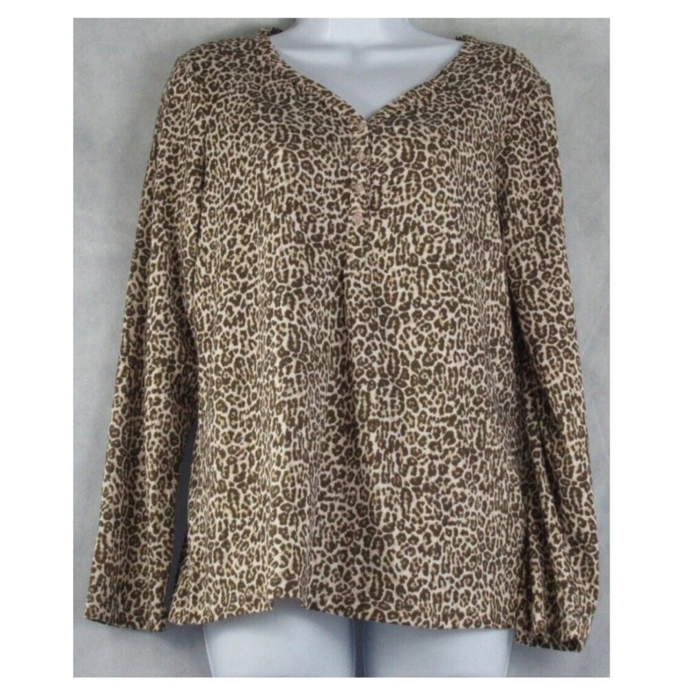 Charter Club Women's Soft Knit Henley Pajama Top, Leopard Multi, XL